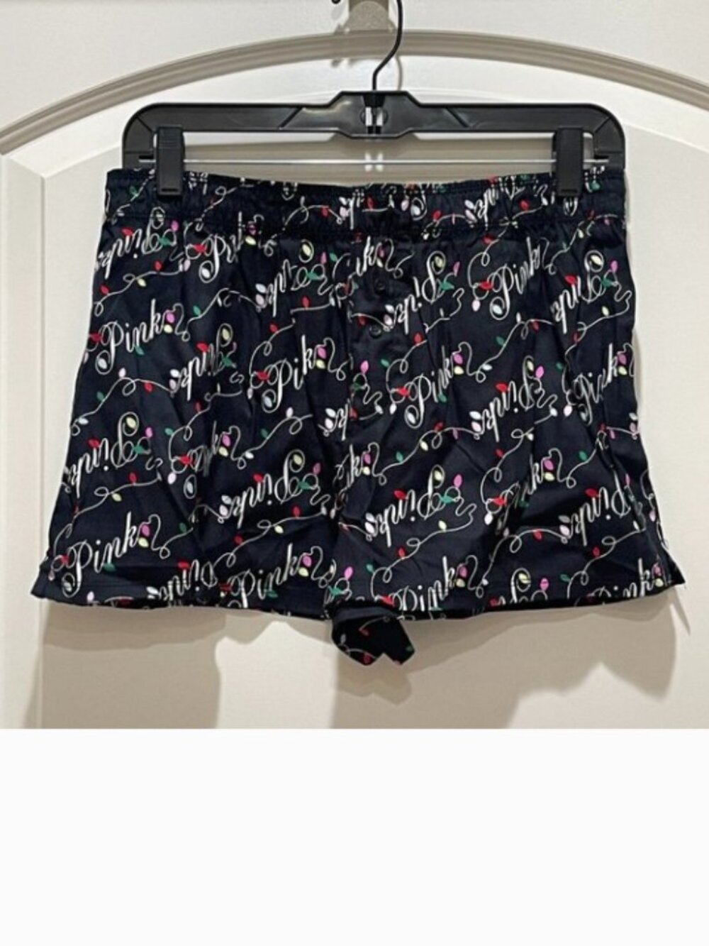 Victoria's Secret PINK Pajama Shorts Christmas Holiday Lights Black Small